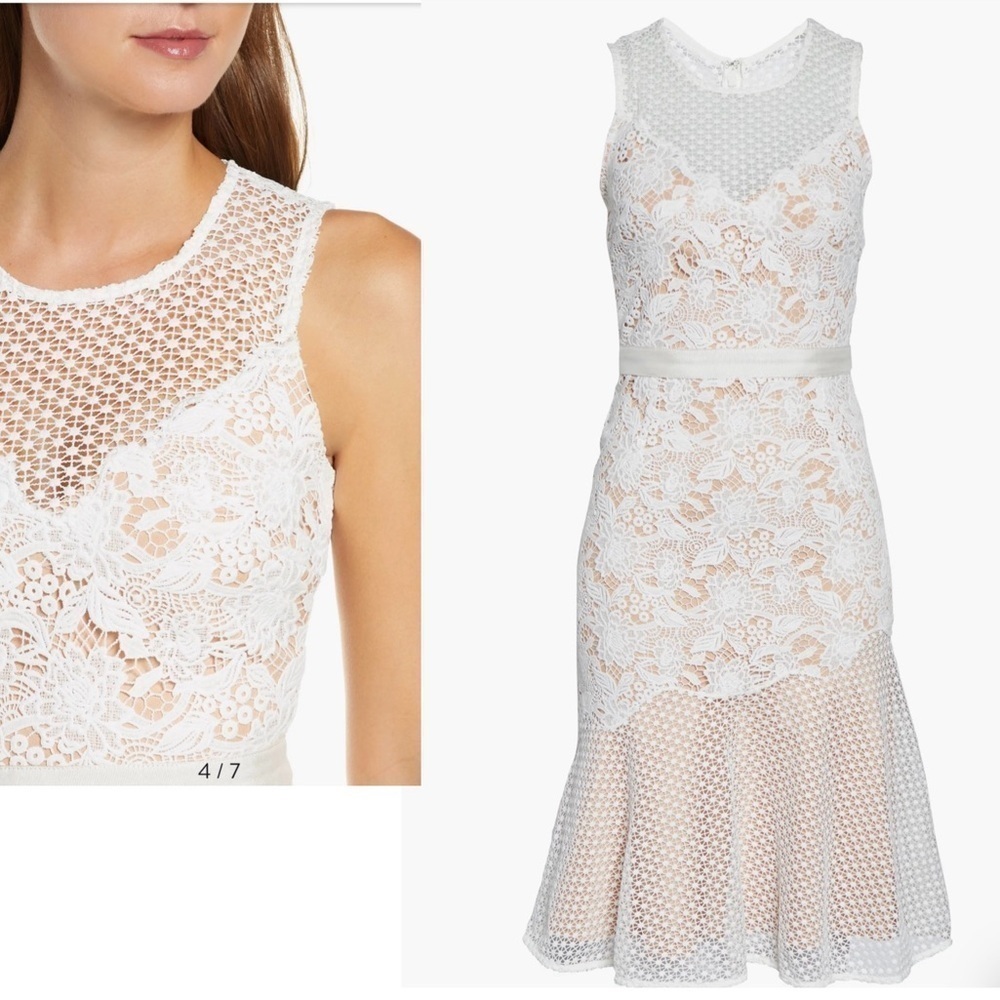 Adelyn Rae Ivory Lily Floral Flower Mixed Lace V-neck Flare Dress S NWT